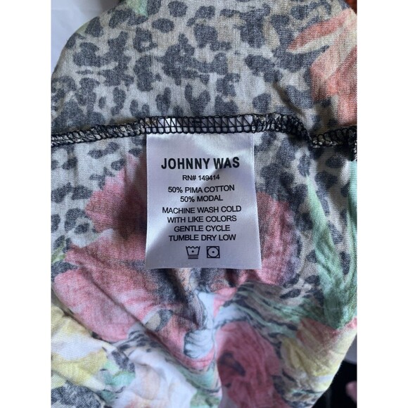 Johnny Was Cotton Pajama Set Women M Floral Cheetah Print Long Sleeve - Picture 5 of 8